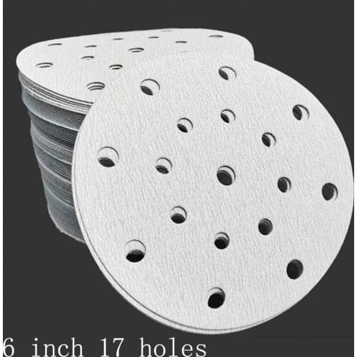 6 inch 17 Hole Flocking Dry Sanding Paper Round White Sand Frosted BrushedSheet Car Putty Polishing Spray Paint 20 Pieces