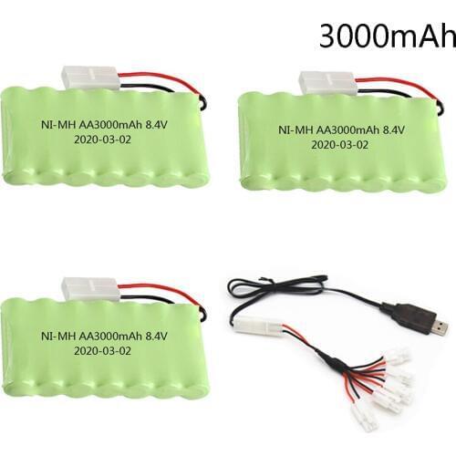 8.4V NIMH battery pack with 5in1 cable For Rc toys Cars Tanks Trains Robots Boat Gun AA 8.4V 3000mAh Battery Tamiya plug M model