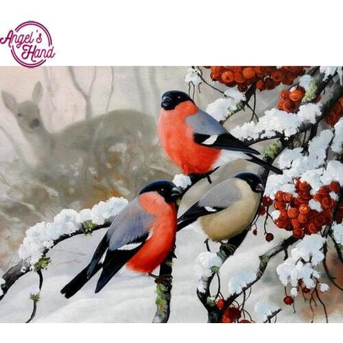 Diamond mosaic scenery snow diy diamond painting cross stitch patterns 5d diamond embroidery Red birds icon crystal hobby craft