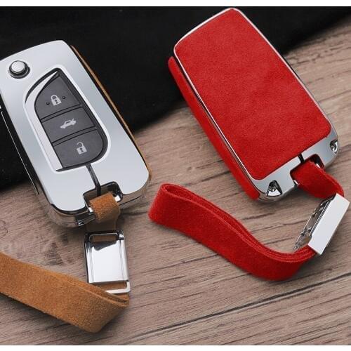 Galvanized Alloy Suede leather splicing Car Key Cover Case for Toyota Camry Mark X RAV4 PRADO COROLLA HIGHLANDER 2 3 Buttons Key
