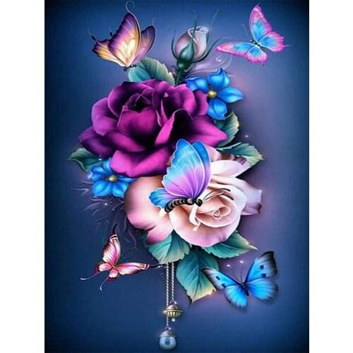 Flower Butterfly Rose 11CT Cross-Stitch DIY Embroidery Full Kit Knitting Needlework Handmade Sewing Mulina Counted Home Decor