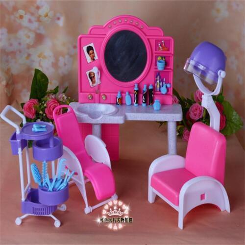 For Barbie Doll Furniture Accessories Toy Hair Salon Center Barbershop Salon Set Play Water Suit Store Holiday Gift Girl DIY