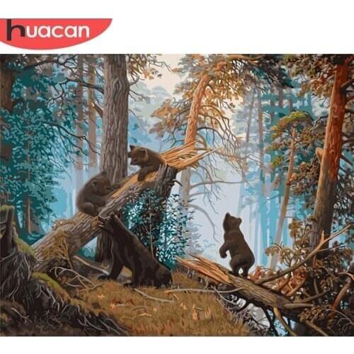 HUACAN DIY Pictures By Number Bear Wall Art Kits Paint By Numbers Handpainted Animal Acrylic Home Decoration