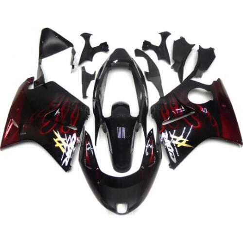 Injection Fairings For CBR1100 XX 97 98 99 00 01 02 03 04 05 06 07 1997-2007 ABS Motorcycle Fairing Kit Black Red Flames-Hey
