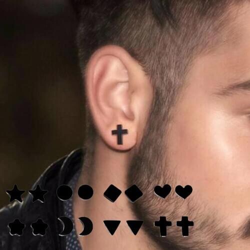 2pc Punk Mens Strong Magnet Magnetic Star Moon Ear Stud Set Non Piercing Earrings Fake Earrings Gift for Boyfriend Lover Jewelry