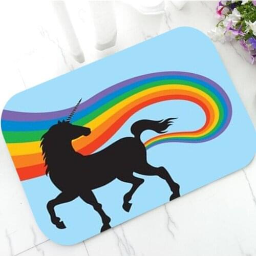 Novelty Running Unicorn Farts Rainbow Door Mat Blue Unicorn Fart Kitchen Bathroom Entry Doormat Carpet Rubber Joke Home Decor