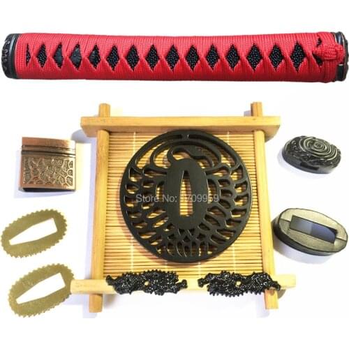 Nice Phoenix Theme Iron Sword Guard DIY Set Fitting for Samurai Katana/Wakizashi Tsuba+Menuki+Fuchi+Kashira+Handle+Habaki+Seppa