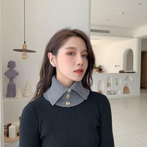 Linbaiway 2021 Button Women Detachable Lapel Fake Collar Winter Turtleneck Collar Knitted Neck Gaiter Ladies False Collar