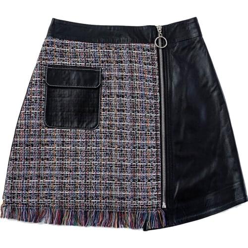 Maylofuer 2021 Genuine Sheepskin/ lambskin Women Sexy Black Real Leather Skirt with Zipper High Waist Mini Short Skirt