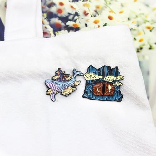 Myth Enamel Pin Mountains in the clouds Brooches enormous legendary fish which could develop into roc whale Lapel Pin badge gift