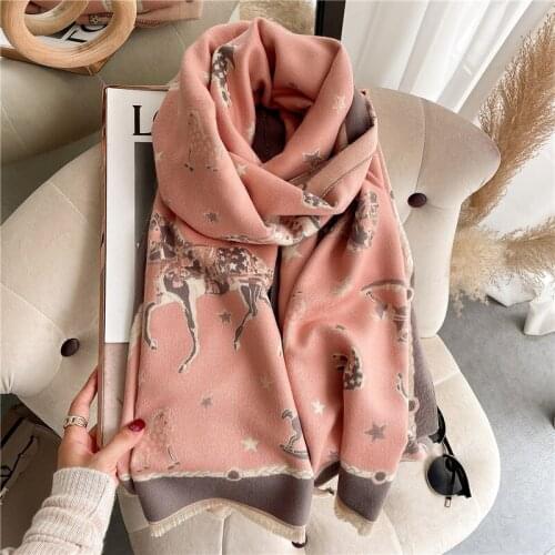 Fashion Cashmere Thick Winter Warm Scarf Women Print Animal Horse Hijab Pashmina Shawl Wraps Bufanda 2021 New Foulard Echarpe