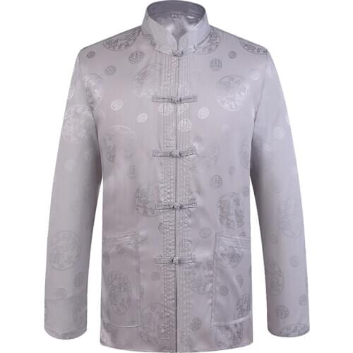 MenS Mandarin Collar Dragon Tang Suit Clothing New Chinese Traditional Long Sleeve Kung Fu Shirt Blouse Tops For Father 4XL