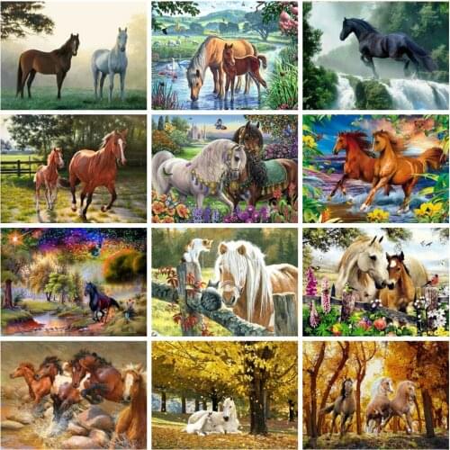 Huacan Diy Diamond Painting Horse Home Decor Diamond Embroidery Mosaic Animal Cross Stitch Diamond Art