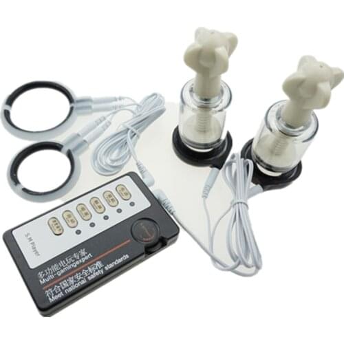Electric Shock Kit Penis Ring Nipple Suckers Enhancement Enlarger Rings Delay Time For Man Electro Sex Medical Themed Toys