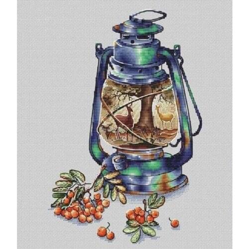 Lovely Counted Cross Stitch Kit Scenery in the lamp fruit Retro lamp Deers in the forest Free Shipping