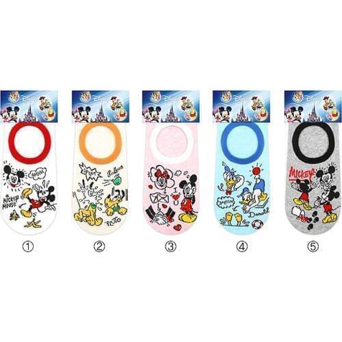 Disney Mickey Mouse Socks Spring Thin Cotton Socks Ladies Boat Socks Cartoon Animation Color Edge Shallow Mouth Invisible Socks