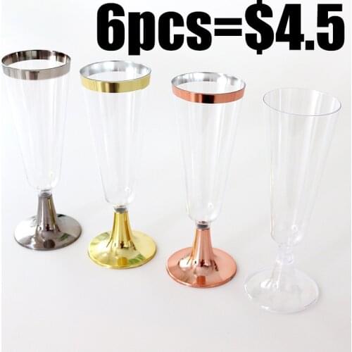 Disposable Plastic Champagne Glasses Red Wine Glasses Party Party Decoration Cocktail Glasses Rose Gold Stem Glasses Creativity