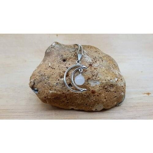 Crescent moon Moonstone Pendant. Crystal Reiki jewelry. Junes Birthstone. White 8mm stone. crystals