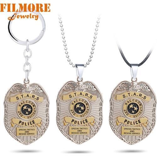Biohazard Raccoon City Police Badge Keychain Biological Hazard Pendant Necklace Umbrella Charm Keychains Necklaces Gifts Jewelry