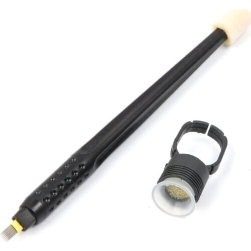 10pcs R5/F12 Disposable Tattoo Manual Pen 18 U with Black Sponge Ring Microblading Pen with Lamina Tebori 18U Flex Eyebrow Pen