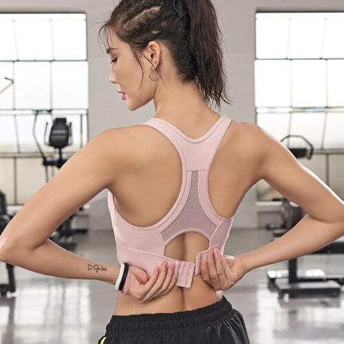 Back Mesh Hollow Out Sport Bra Women Vest-Type Fitness Gym Bra Anti-sweat Nylon Workout Brassiere Crop Top Adjustable Buckle