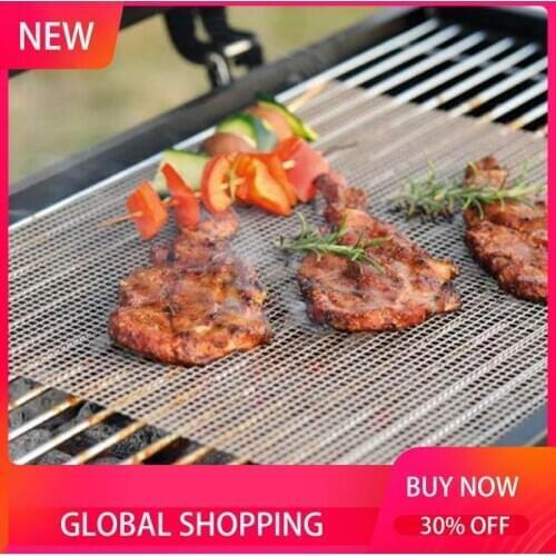 Non-stick Barbecue Mesh Reusable Heat Resistance Mat Replacement Mesh Grilling Mesh Pads Kitchen BBQ Accessories