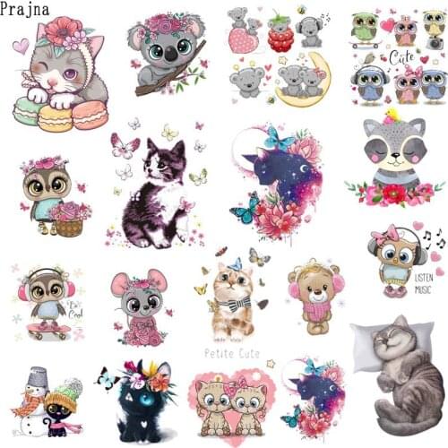Prajna Cat Koala Iron On Heat Transfers Vinyl Thermal Heat Transfer Cute Cartoon Patches For Clothing Sticker On Baby Clothes