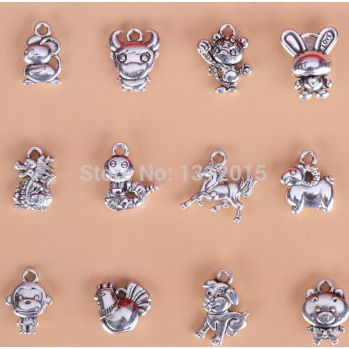 Tibetan antique silver Chinese zodiac charm mascot small pendants for DIY handmade jewelry accessories material