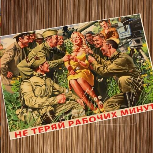 Vintage Soviet Russian Pin Up Girls Soldiers Give Flowers Retro Poster Canvas Painting DIY Wall Paper Posters Home Decor Gift