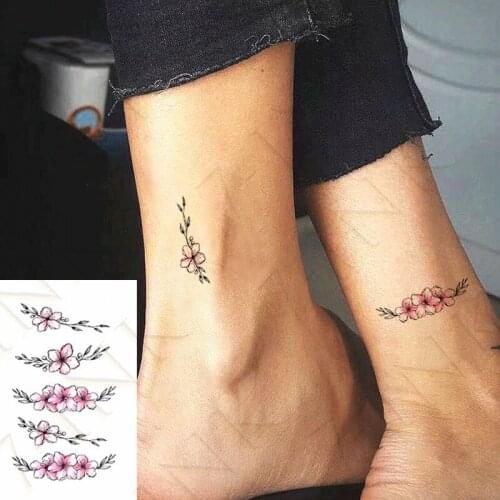 Waterproof Temporary Tattoo Sticker Pink Flower Peach Blossom Branch Bracelet Body Art Fake Tatto Flash Tatoo For Women Men