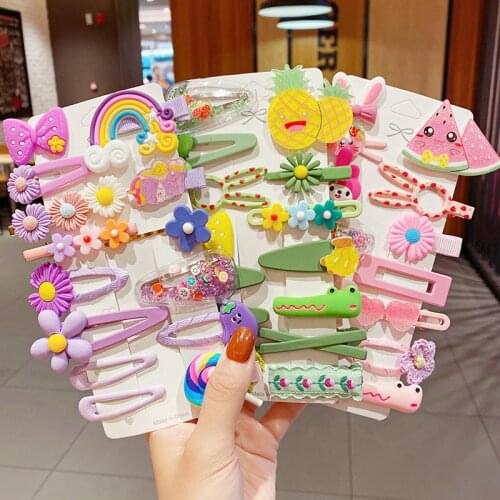 14PCS/Set New Girls Cute Colorful Cartoon Flower Hairpins Lovely Hair Decorate Headband Hair Clips Fashion Hair Accessories Set