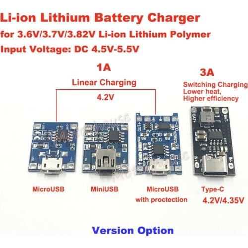 Micro USB Type-C Battery Charger Module Charging Board For 3.6V/3.7V/3.82V Lithium Li-ion Polymer Battery