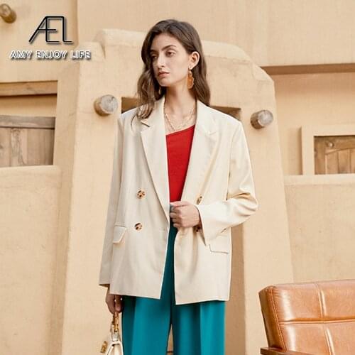 AEL Beige Womens Blazer loose causal long sleeve jacket coat 2020 fashion outwear women new