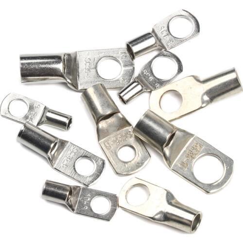 10Pcs SC6-6/8 SC10-6/8 SC16-6/8 Wire Ring Connectors Copper Tube Lug Bolt Hole Tinned Copper Cable lugs Battery Terminals Set