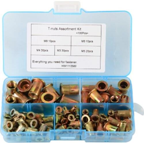 100Pcs/set M3 M4 M5 M6 M8 Zinc Plated Knurled Nuts Rivnut Flat Head Threaded Rivet Insert Nutsert Cap Rivet Nut Assortment