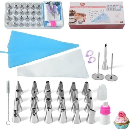 35PC/Set DIY Kitchen Baking Cake Decorating Tool Silicone Icing Piping Cream Pastry Bag Stainless Steel Nozzle Converter Tools