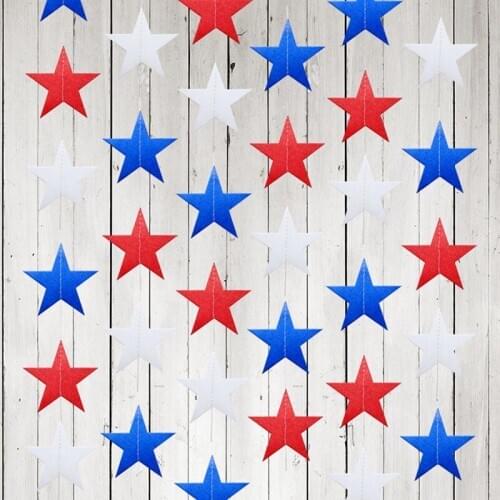 4th of July USA Paper Star Garlands 4m Long String Chain independence Day Party Banner Handmade Decoration