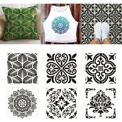 6Pcs/Set Mandala Wall Drawing Stencil Set Wall Tile DIY Hollow out Making Furniture Painting Card 15*15CM
