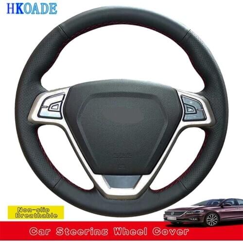 DIY Hand-stitched Comfortable And Soft Black Genuine Leather Car Accessories Steering Wheel Cover For Chery Tiggo 3 2011-2014