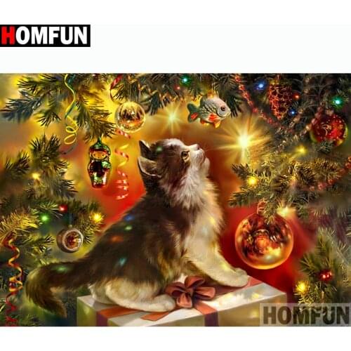 HOMFUN Full Square/Round Drill 5D DIY Diamond Painting "Animal Cat" Embroidery Cross Stitch 5D Home Decor Gift A14410