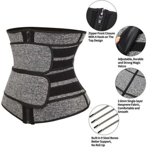 Free shipping Waist Trainer Corset Double Belt Zipper Waist Closure Neoprene Corset Womens Belt Body Shapewear Slimming