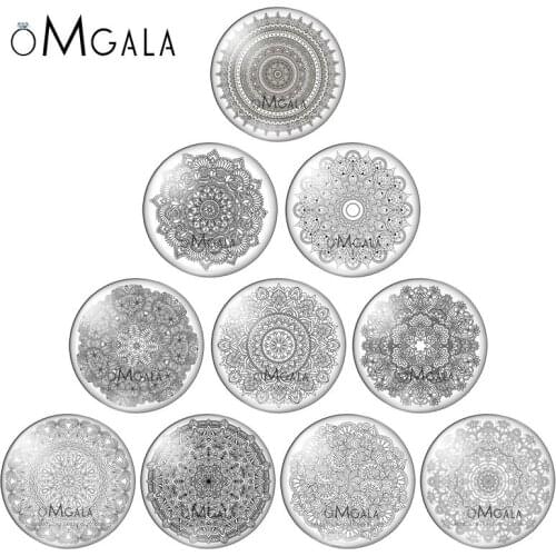 Black and White Mandala Picture Charms Beads 12mm/14mm/20mm/25mm Glass Cabochon Dome Base Cover Pendant For Necklace Keychains