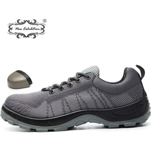 New exhibition Breathable Mesh Outdoor Mens Steel Toe Work Safety shoes injection molded solid PU sole Puncture Safety Boots 46