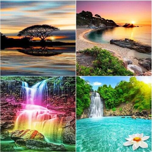 GATYZTORY Diamond Painting By Number Waterfall And Sea Landscape Kits Drawing Canvas HandPainted Gift Pictures Wall Decoration