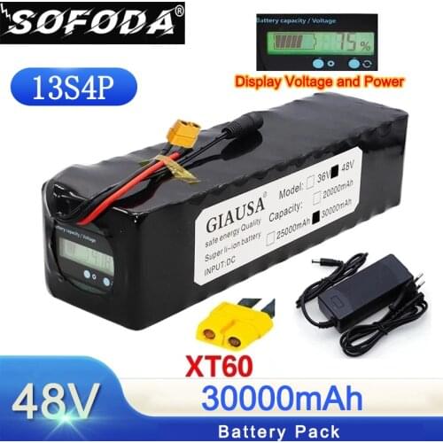 GIAUSA 48V 30Ah 13S4P 18650 E-bike battery li ion battery pack bicycle scoot conversion kit bafang 1000W XT60 plug 54.6V Charger