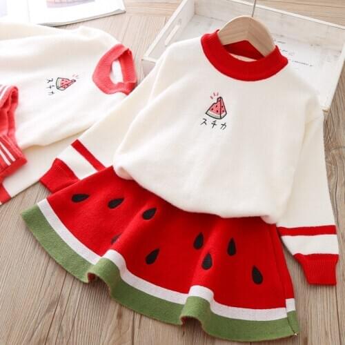 Girl Clothes Set New Spring Winter Kids Girl Clothing Long Sleeve Cute Fruit Pattern Children Suit Knitted Outfits