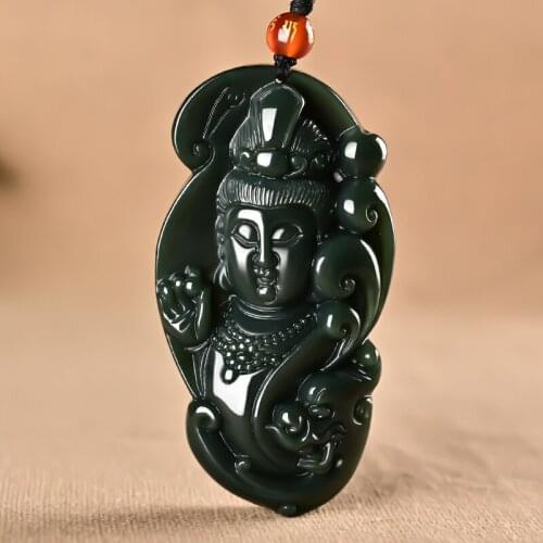Natural hetian green jade pendant hand carved guanyin jade pendants women men jade necklace jadeite jade jewelry