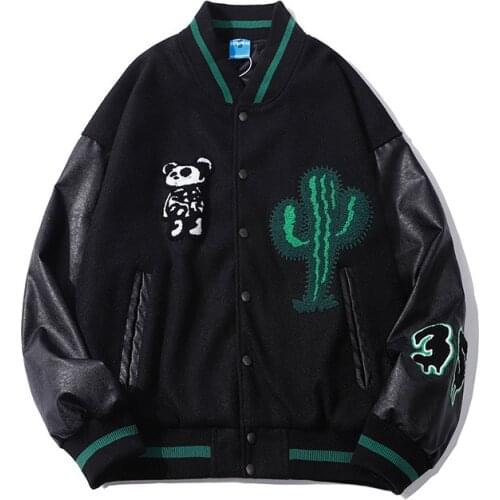 ERENEJIAN Unisex Oversized Hip Hop Varsity Baseball Jacket With Furry Embroidery Loose Fit Couples Letterman Coat Outerwear