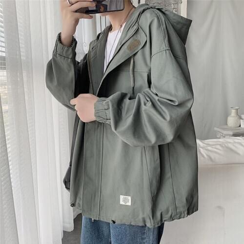 New Hong Kong wind workwear jacket mens spring and autumn Korean version of the trend loose BF jacket casual