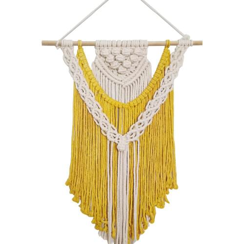 TISOSO Macrame Wall Hanging Tapestry Yellow Tassels Handmade Woven Tapestry Boho Chic Bohemian Home Decor Apartment Dorm Room De
